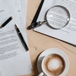 Coffee, Pen and Magnifying Glass on Papers